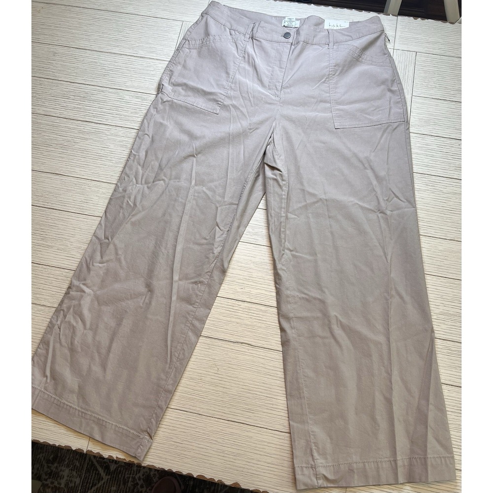 NWT Nicole Miller Linen Blend, High Waist, Wide Leg Light‎ Khaki Pants, Sz 14